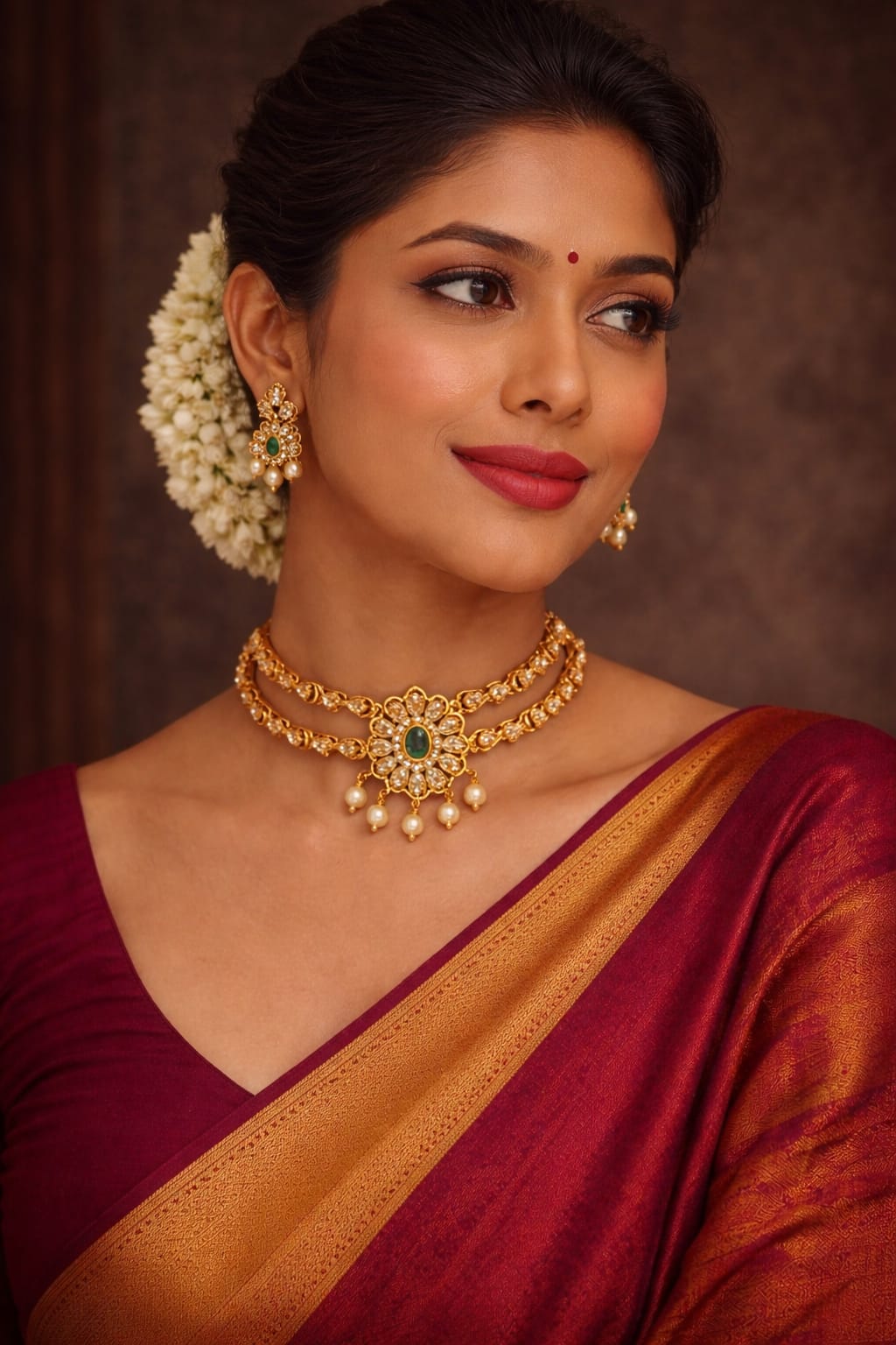 Temple Floral Pearl Choker Necklace Set