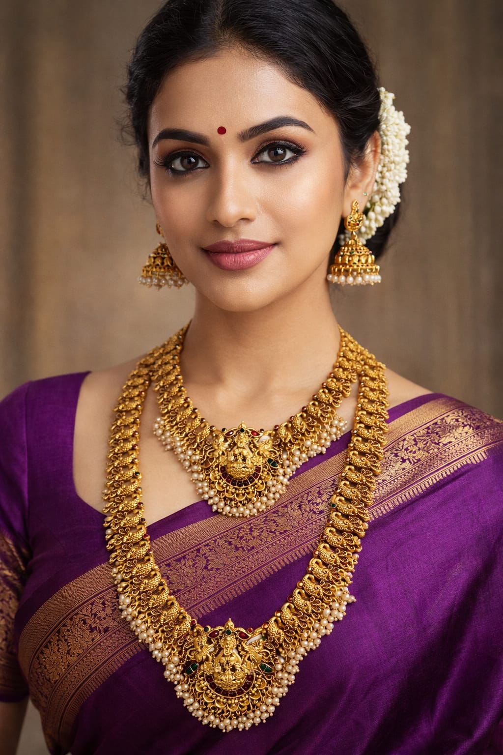 Premium Temple Lakshmi Long Haram Set
