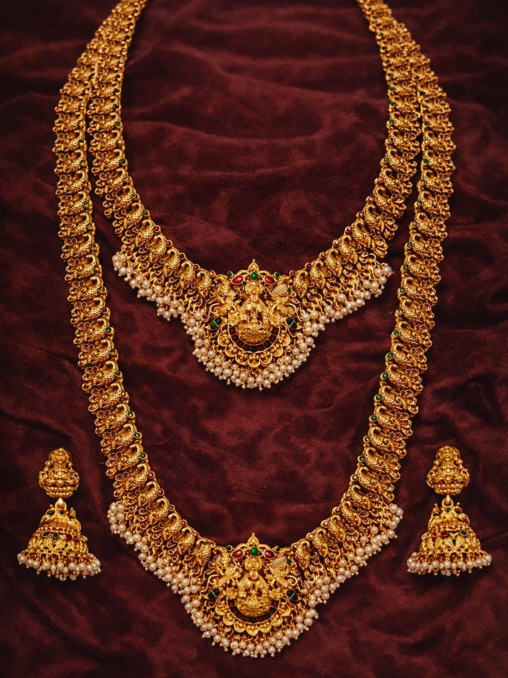 Premium Temple Lakshmi Long Haram Set