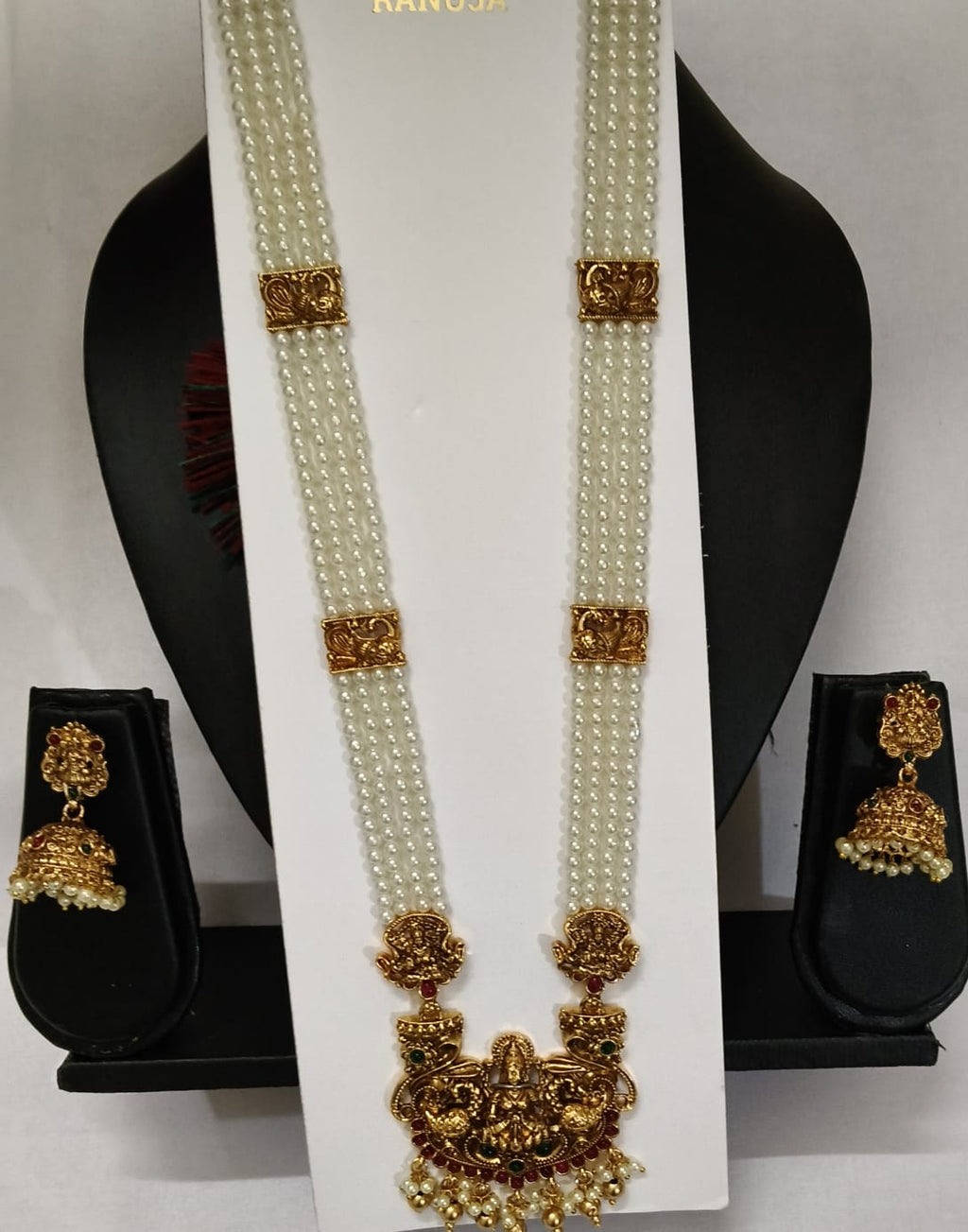 Temple Pearl Long Haram Necklace Set