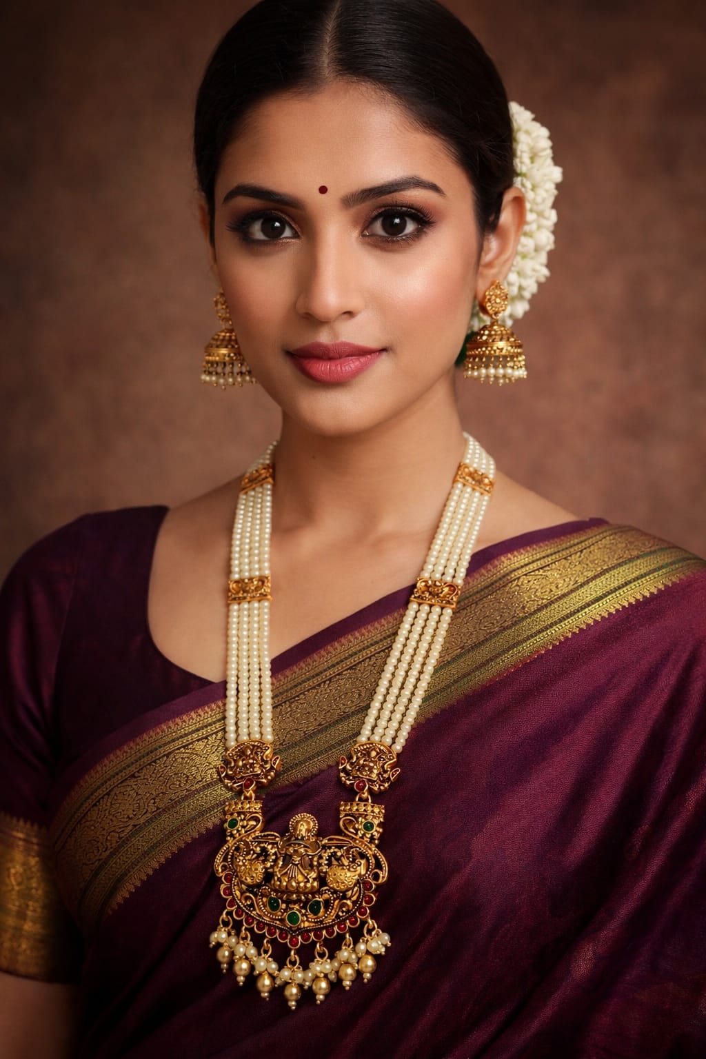 Temple Pearl Long Haram Necklace Set
