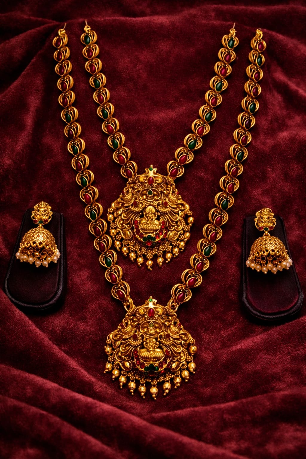 Temple Lakshmi Double Layer Long Haram Set
