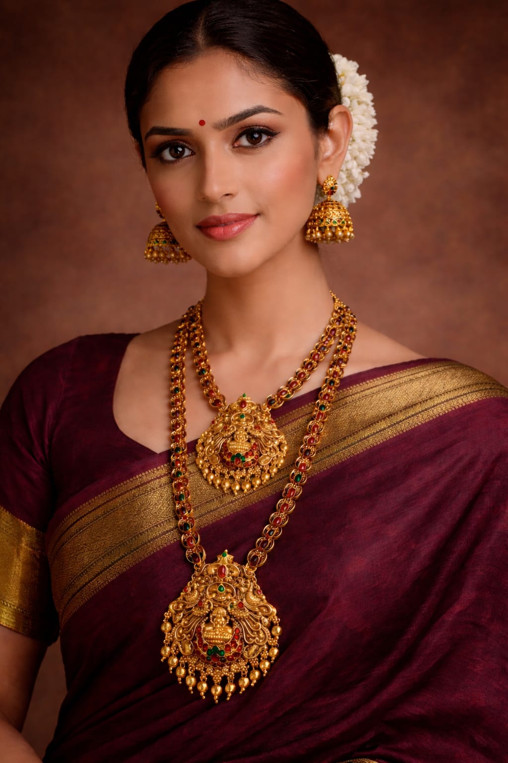 Temple Lakshmi Double Layer Long Haram Set