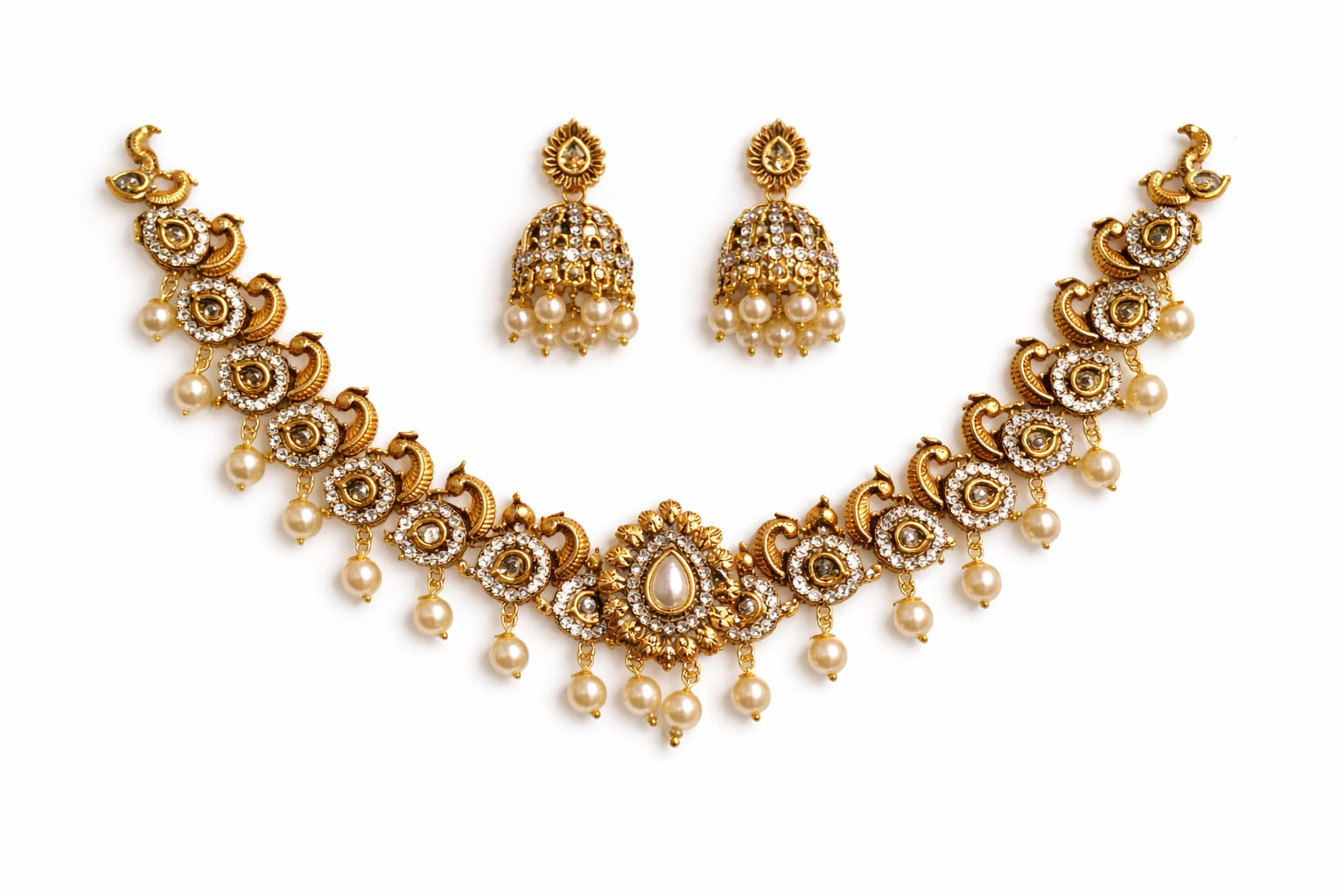 Elegant Peacock Pearl Necklace Set