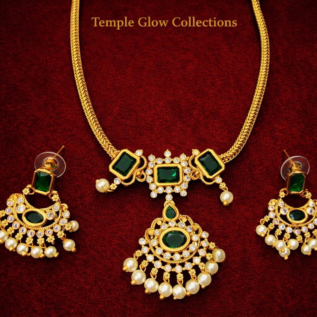 Emerald Stone Pearl Necklace Set