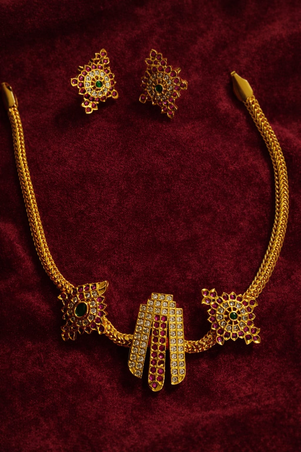 Antique Ruby & Emerald Pendant Necklace Set