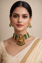 Temple Lakshmi Green Beaded Choker Set