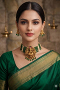 Temple Lakshmi Green Beaded Choker Set