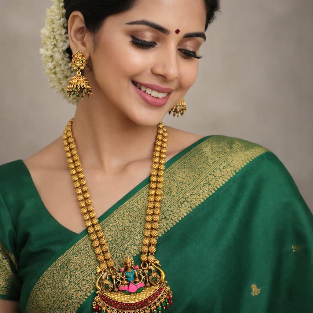 Lakshmi Temple Long Haram Pendant Set