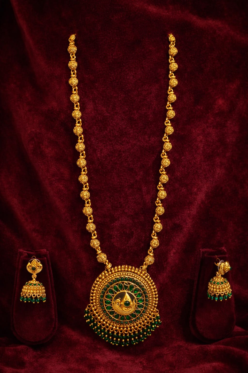 Temple Peacock Pendant Long Haram Set