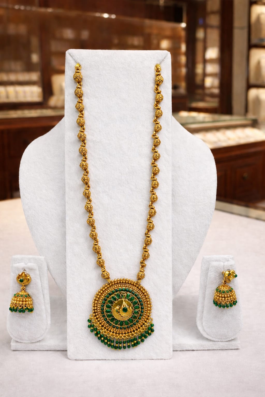 Temple Peacock Pendant Long Haram Set