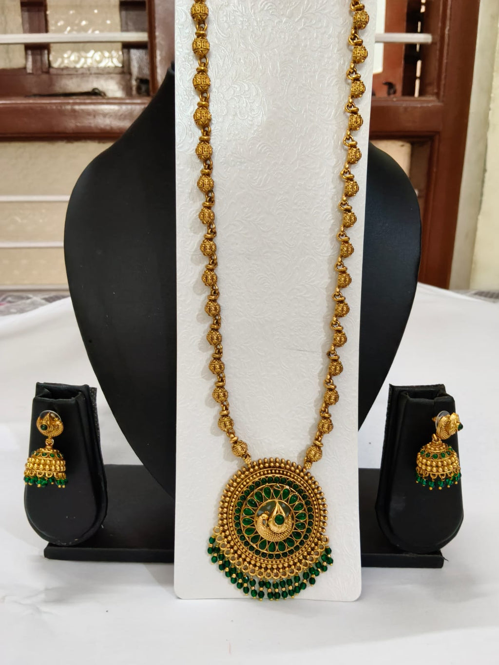 Temple Peacock Pendant Long Haram Set