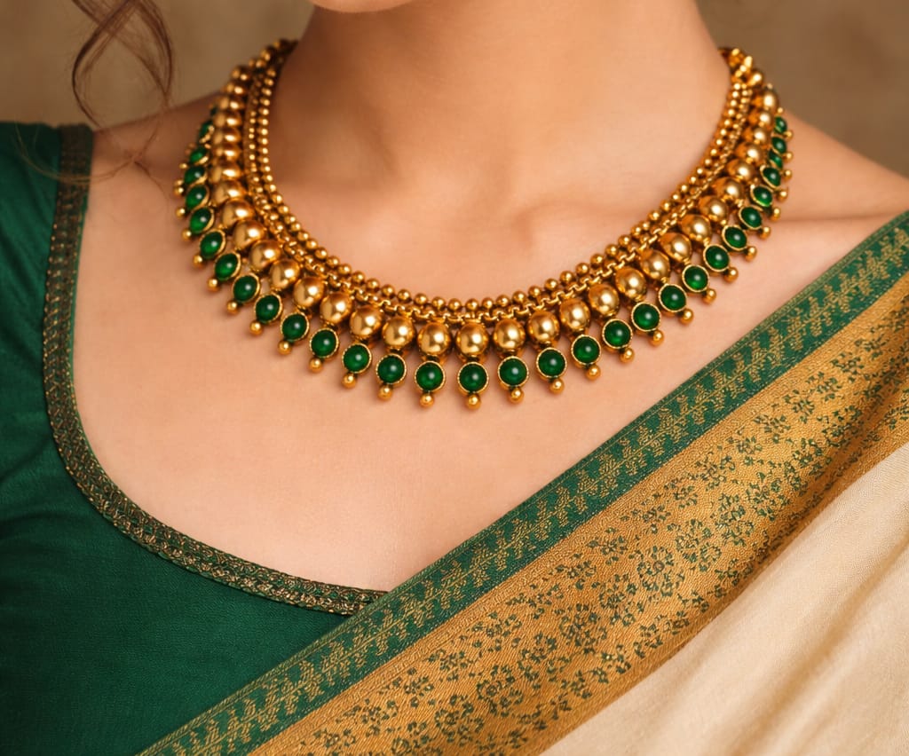 Traditional Green Stone Choker Necklace Set