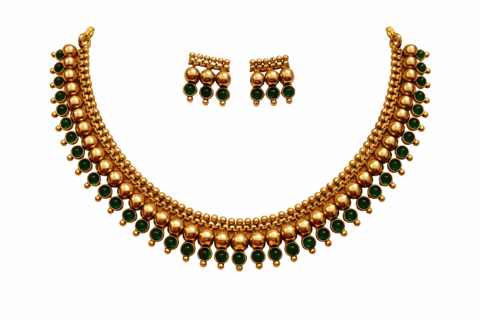 Traditional Green Stone Choker Necklace Set