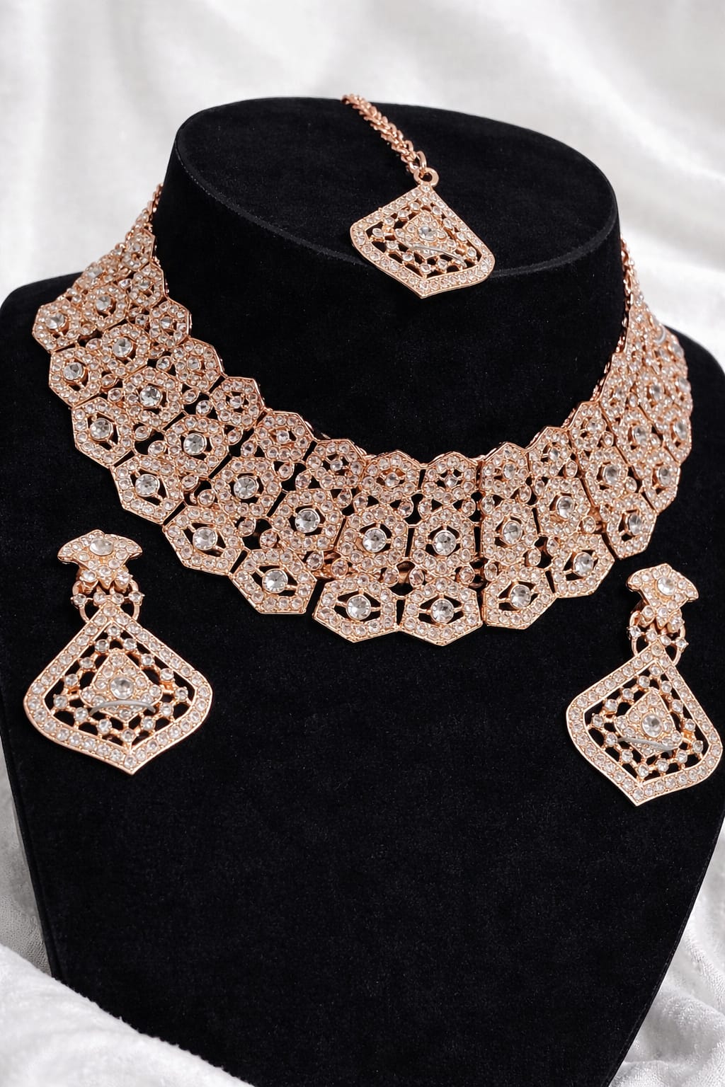 Rose Gold Crystal Statement Choker Set