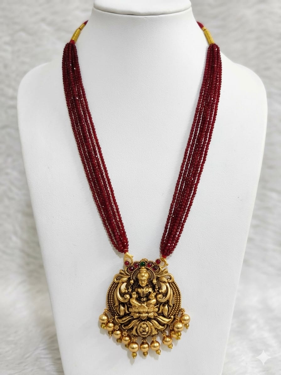Lakshmi Pendant Ruby Beads Haram