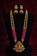 Lakshmi Pink Beads Temple Long Haram Set