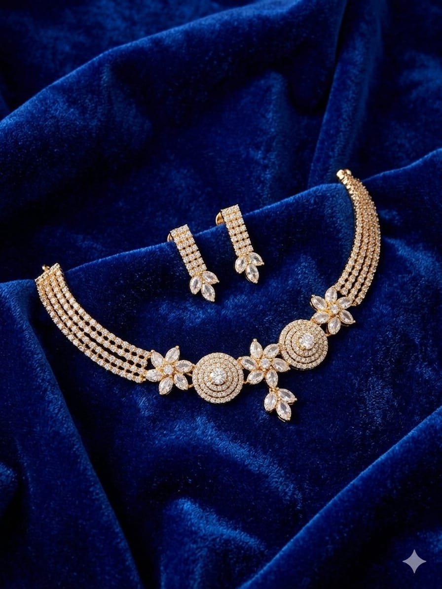 Royal Floral AD Stone Choker Set