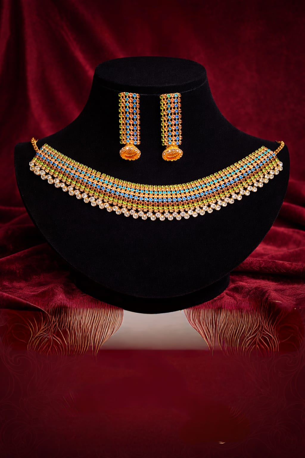 Multicolor AD Stone Designer Choker Set