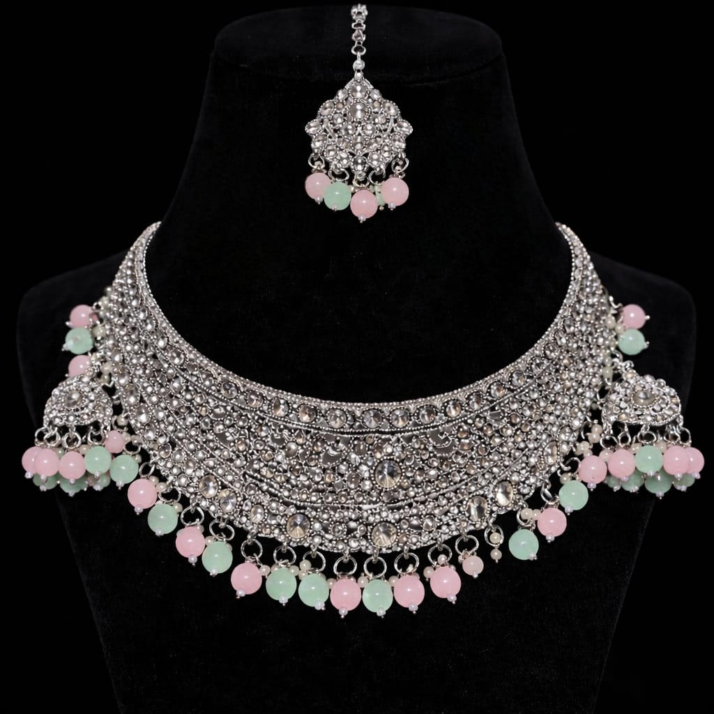 Pastel Pearl Silver Choker Set